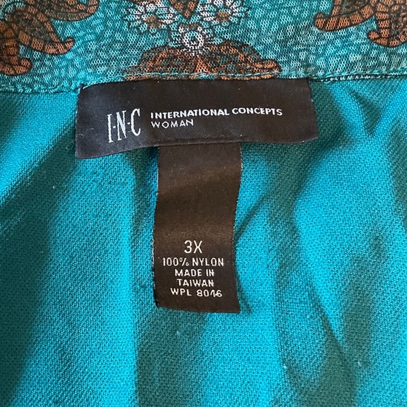 INC International Concepts Teal and Brown Paisley Tunic - Picture 8 of 9